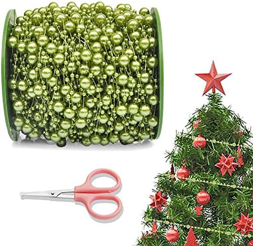 Pearl Garland Roll of Beads Pearl String of Pearls Bead Chain Beaded Wire Pearl Strands for Decorating Wedding Party Supplies, 200 Feet Green by Domestar