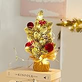 MYELLU Burlap Small Christmas Tree Decor with Lights - Mini Tabletop Artificial Tree Centerpiece for Indoor Home Office Desk 