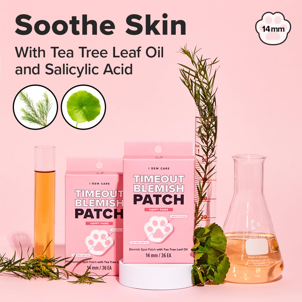 I DEW CARE Hydrocolloid Acne Pimple Patch - Timeout Blemish Happy Paws | Cute Patches, Facial Stickers, Absorbing with Tea Tree Leaf Oil, Trouble Treatment for Face, 36 Count