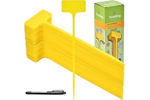 Plant Labels,60PCS Yuanling T-Type 11.4" Large Plastic Plant Tags Waterproof Plant Makers Nursery Garden Labels for Outdoor Indoor Plants Herbs Flowers Vegetable Potted Belt Marker Pen (Yellow)