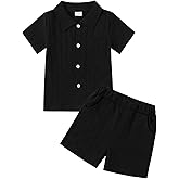 Klyatpxoen Size 2-6 Years Toddler Boys Clothes 2 Piece Summer Outfit Short Sleeve Button Down Shirt Top and Shorts Set