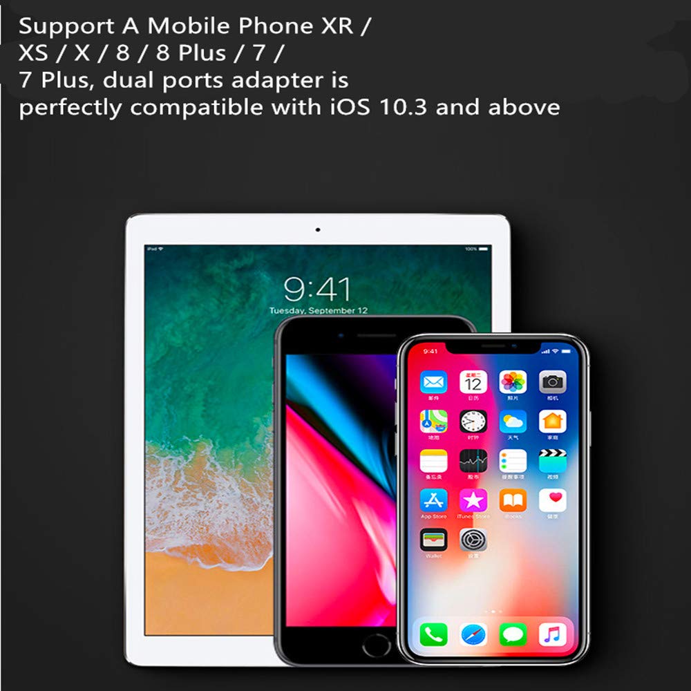 2 in 1 Dual Ports Splitter Adapter, AukCherie Headphone Jack Adapter for Headphone Audio & Charge Adapter for iPhone 7/7 plus/8/8 Plus/X(Black)