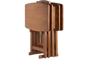 HomeStock Renaissance Romance 5-Piece Oversize Snack Table Set with Solid Teak Finish, Curved Sides, Rounded Corners, and Sturdy Stand, 23.6" W x 15.75" D x 25.5" H Teak