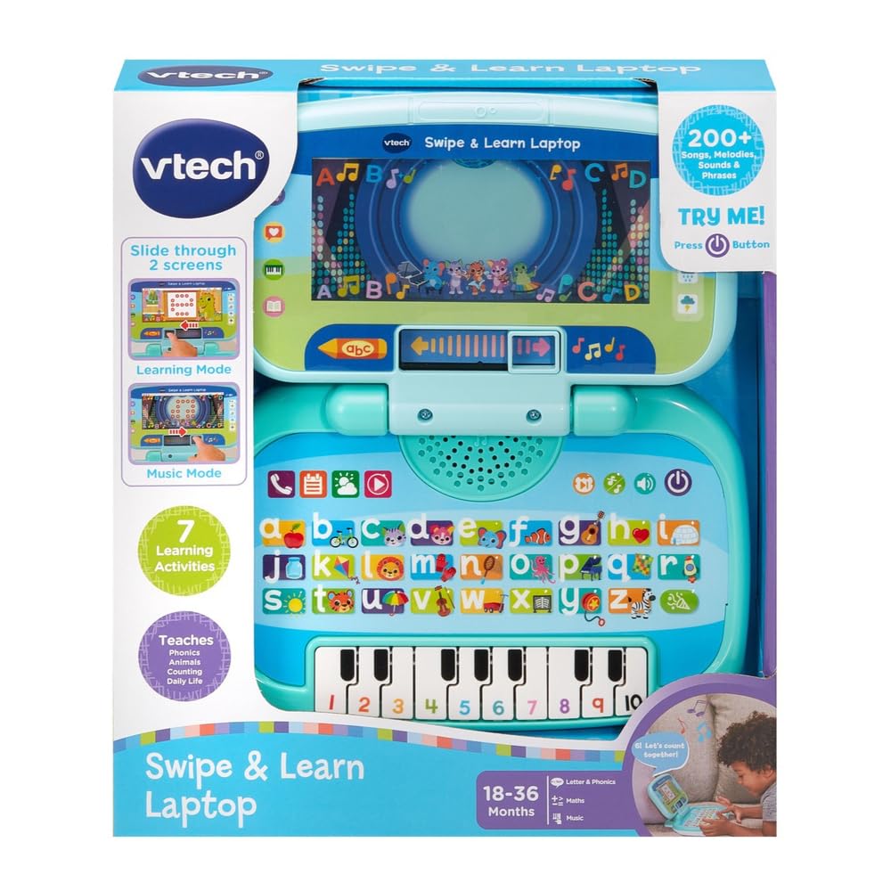 VTech Swipe & Learn Laptop, Educational Toy for Toddler with Phonics, Counting, Computer Skills, Encourages Language Development, Logical Thinking, Gift for Ages 18, 24 Months +, English Version