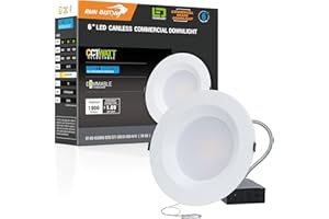 RUN BISON 6 Inch Recessed LED Commercial Downlight with J-Box, Wattage Adjustable 12/16/20W,3 Color Selectable 3000K-5000K, 120-277V,0-10V Dimmable, IC Rated,Canless LED Downlight,UL Listed