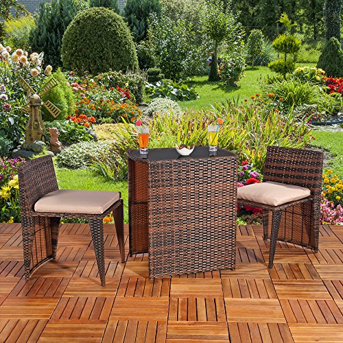 Melko Gartenmöbel 3er Set Gartengarnitur Rattan Barset Garten Sitzgarnitur platzsparend Balkonset Sitzgruppe – Bild 3