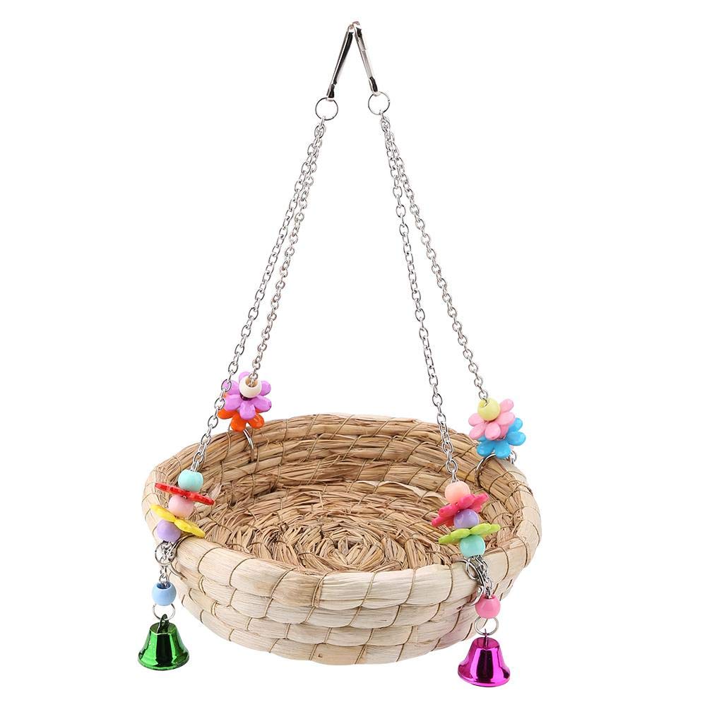 HEEPDD Bird Nest Swing Bed Toy, Straw Woven Parrot Swing Nest Hanging Hammock for Parakeet Cockatiel Conure Budgie Canary Lovebird Finch, Durable Natural Fiber Hammock