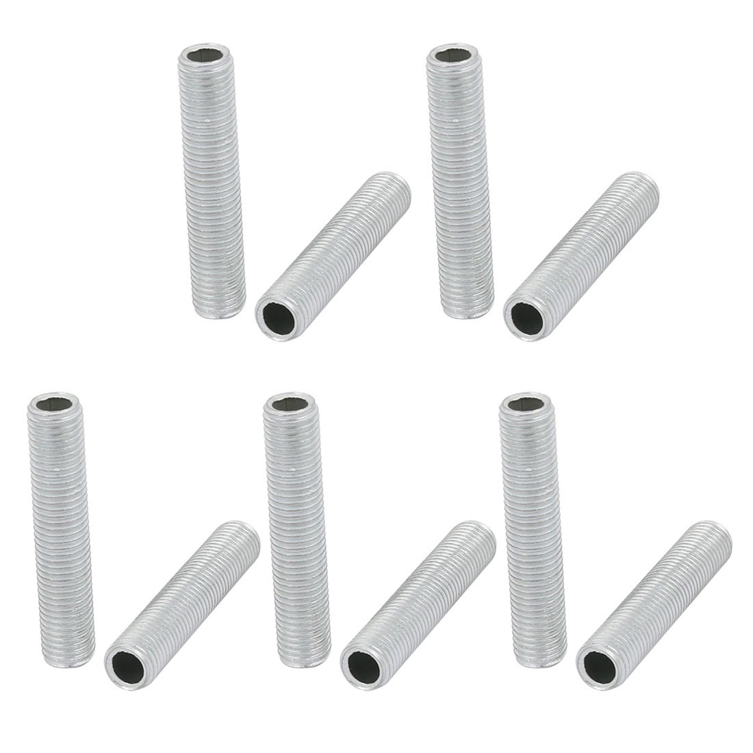 Sourcingmap Lamp Pipe Nipple, M8 Thread 40mm Length Hollow Lamps Repair Part Hardware for Lamp Lights, Zinc Plated Silver Tone, Pack of 10