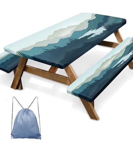 Britown Picknicktischabdeckung, 3-teilig – Für Tisch + Bänke (ca. 1,8 M), Wasserdicht, Mit Kordelzugtasche