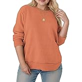 DOLNINE Plus-Size-Sweatshirts for Women Casual Crewneck Shirts Long Sleeve Side Split Tunic Tops Loose Fit Pullover