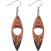 Lightweight Wooden Kayak Shape Dangle Earrings for Women &ndash; Nature Forest Outdoor Adventure Jewelry