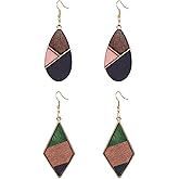 Wovanoo Wood Earrings for Women Natural Wooden Drop Dangle Earring 2 Pairs Lightweight Waterdrop Earring Set