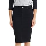 A2Y Women's Denim Pencil Skirt - Slim Fit, Knee Length, Rayon Blend, Back Slit, Button Front