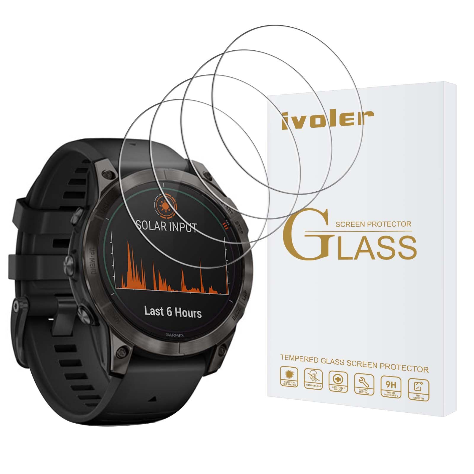VGUARD 4 Pack Screen Protector for Garmin Fenix 7 47mm / Garmin Fenix 6X Pro 51mm / Garmin Quatix 6X Solar 51mm / Polar Vantage M2, Tempered Glass Film [9H Hardness] [Anti-Scratch] [Bubble Free]