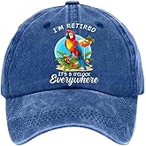 Retirement Baseball Cap, Navy Blue Cotton, Parrot and Cocktail Design, 5 O'Clock Everywhere, Adjustable Casual Hat