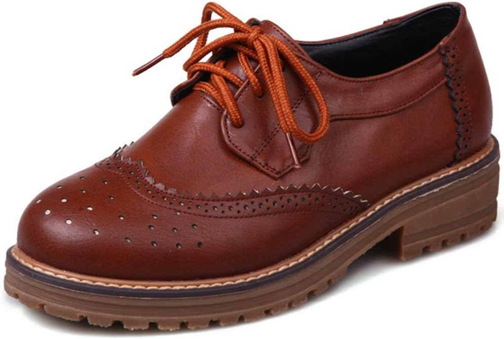 Vimisaoi Womens Wingtip Platform Oxfords Shoes Vintage Round Toe Block Cuban Brogues Lace-up Low Heel