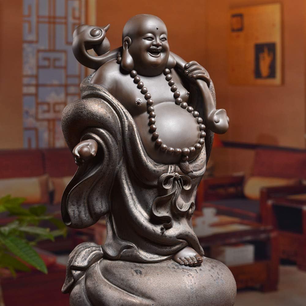 Laughing Buddha Statue For Good Luck Wealth And Happiness,Chinese Bronze Ceramic Big Belly Standing Maitreya Figurine For Zen Meditation,Handmade Sculpture Ornamentfor Home Desk Decor