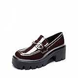 Women Loafers Platform Chunky Heel Slip On Lug Sole