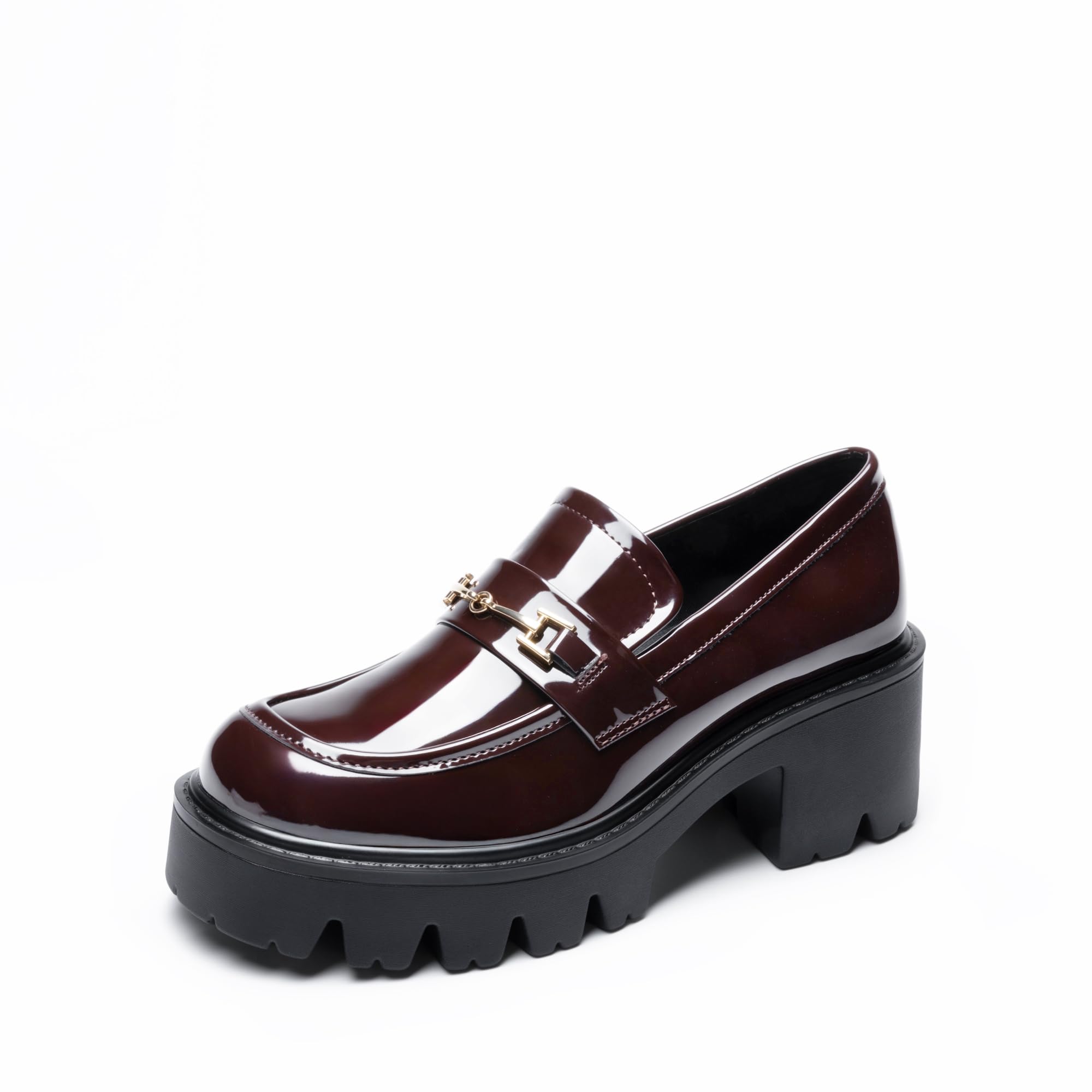 Women Loafers Platform Chunky Heel Slip On Lug Sole
