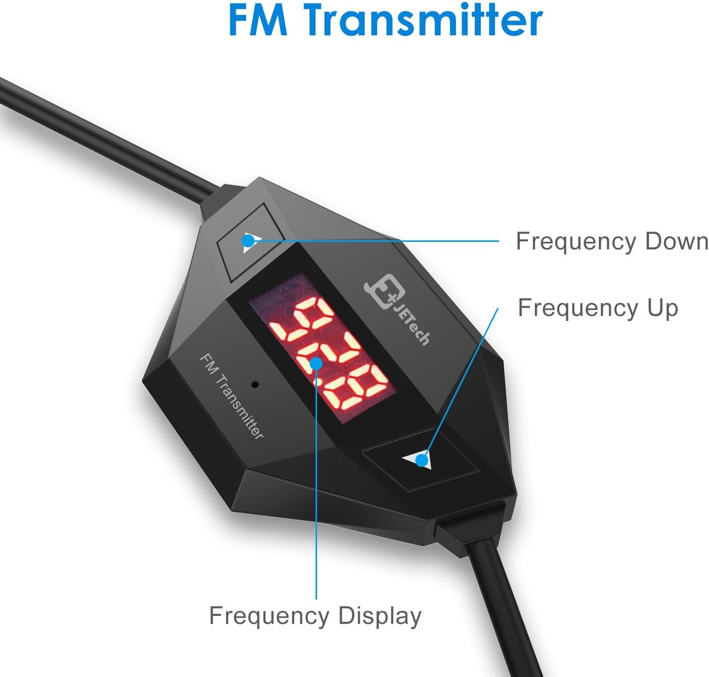 JETech Wireless FM Transmitter Radio Car Kit for Smart Phones Bundle with 3.5mm Audio Plug and Car Charger (Black)