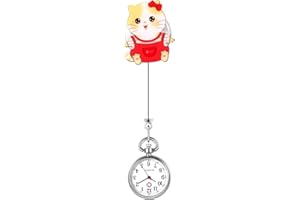 LANCARDO Retractable Nurse Watch with Second Hand for Women Girls Clip-on Hanging Lapel Watches Cute Cartoon Panda Design Easy Read Dial Doctors Students Paramedic Badge Quartz Fob Pocket Watch