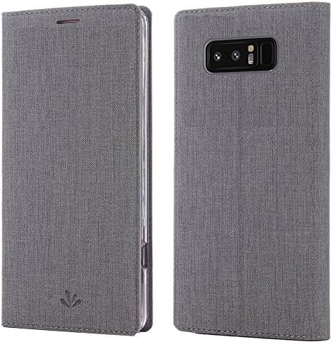 Galaxy Note 8 Case,Premium Leather Flip Wallet Case with Kickstand Card Slot TPU Bumper Full Body Protective Thin Cover for Samsung Galaxy Note 8 (Gray)