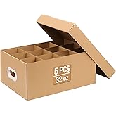 32oz Mason Jar Storage Box with Handles, 5PCS Canning Jar Cardboard Storage | Fits 32oz Regular or Wide Mouth Jars, Mason Jar Storage Containers with Handles and Dividers