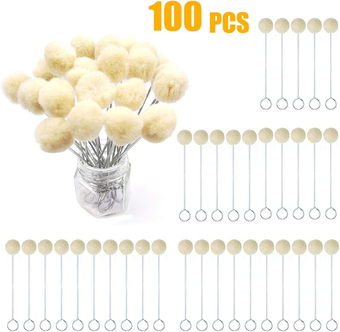 Squadare Wool Daubers Ball Brushes Leather Dye Tool Leathercraft Accessories Dyeing Tools with Metal Handle for DIY Crafts Projects, 100 PCS