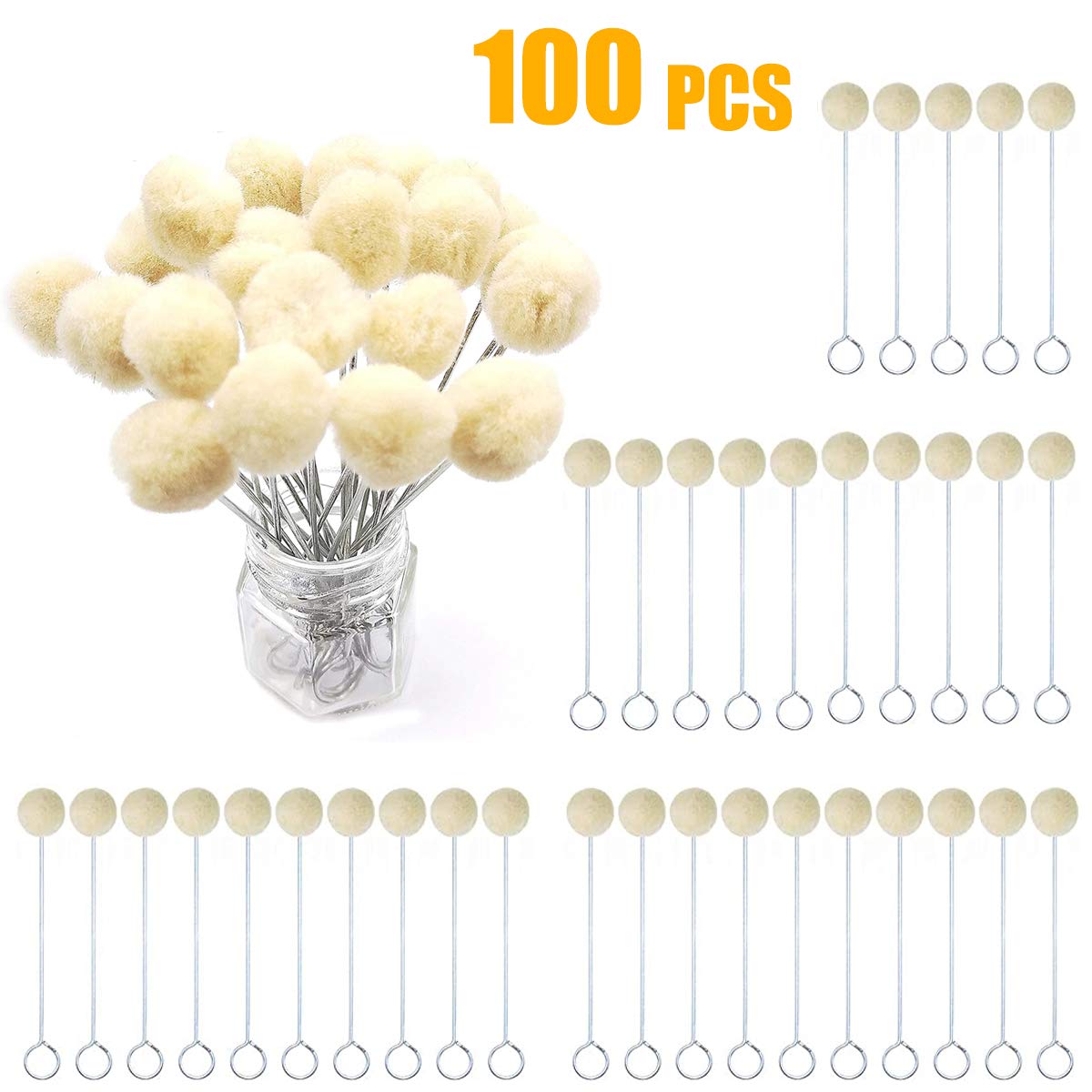 Squadare Wool Daubers Ball Brushes Leather Dye Tool Leathercraft Accessories Dyeing Tools with Metal Handle for DIY Crafts Projects, 100 PCS