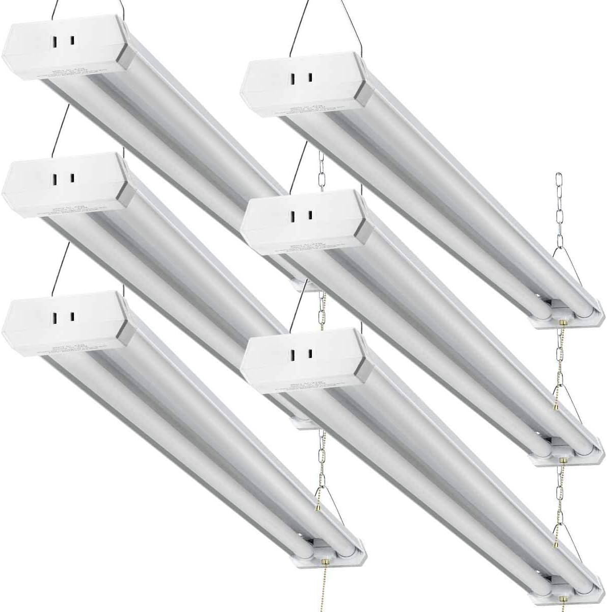 Linkable LED Shop Light for Garage, 42W 5000lm 4FT, 6000-6500K Daylight White, with Pull Chain (ON/Off) cETLus Listed, 5-Year-Warranty, 6000K (6PK)