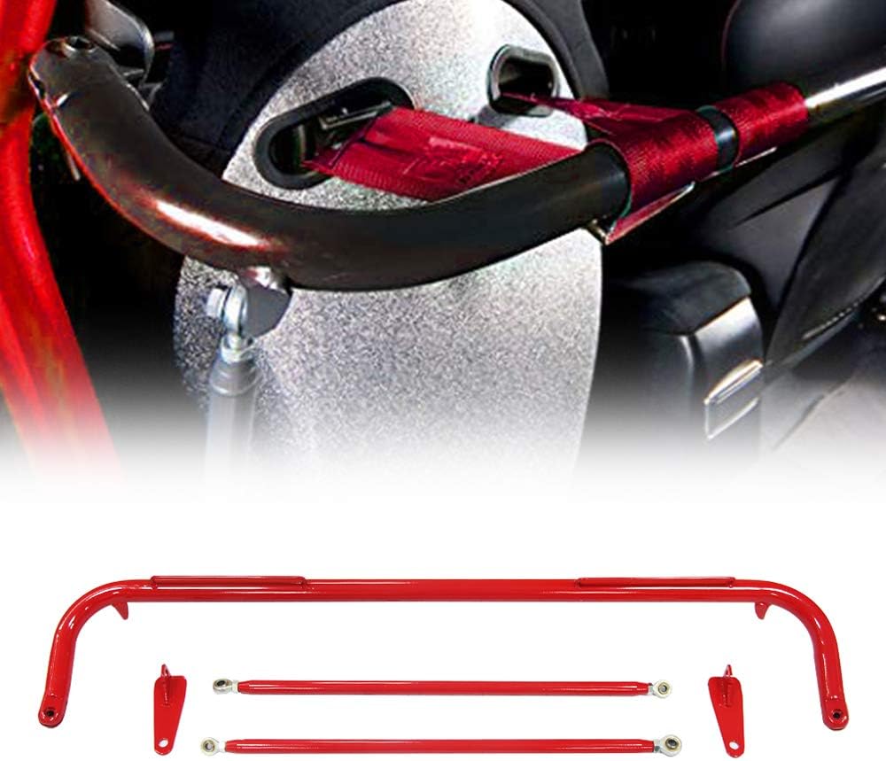 Universal Racing Harness Bar Stainless Steel Safety Seat Belt Chassis Support Roll Rod, Works with All 4-Point, 5-Point and 6-Point Seat Belts (Red)