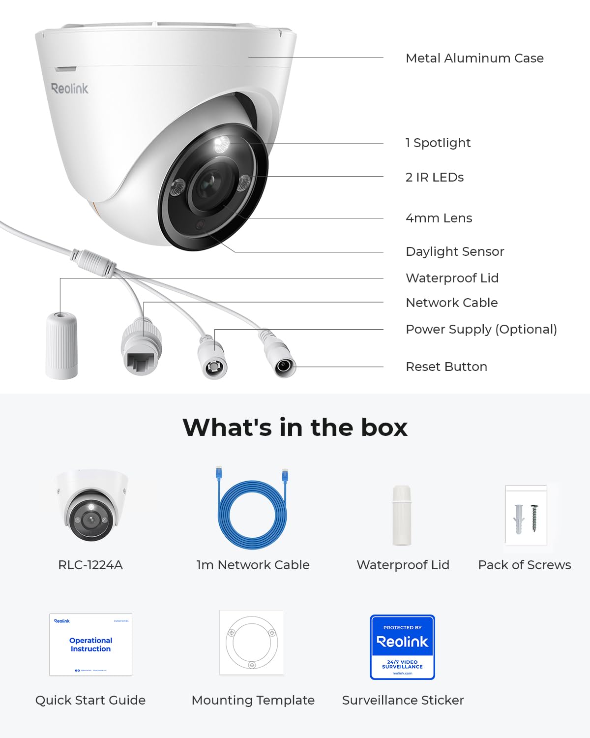 REOLINK 12MP PoE IP Camera Outdoor, 97° Wide Angle Dome Security Camera for Home Surveillance, Human/Vehicle/Pet Detection, 700lm Color Night Vision, 2 Way Talk, Up to 256GB microSD Card, RLC-1224A