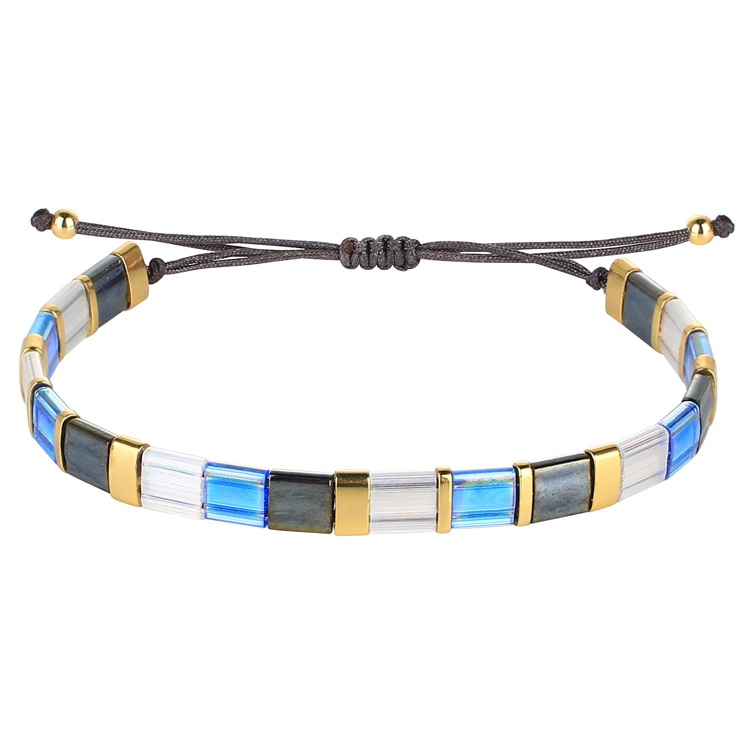 KELITCH Colorful Friendship Stretch Bracelets Candy Miyuki Beads Bracelets Adjustable Mixed Strand Bracelets - Blue 01G