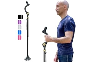 Honmido Walking Cane Foldable for Men & Women Seniors for Balance,Self Standing Folding Cane,Height Adjustable Anti-Slip Lightweight Alloy Walking Stick Collapsable for Travel Mobility Aid