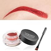 MAEPEOR 12 Colors Eyebrow Pomade Full-pigmented Long Lasting Waterproof Eyebrow Cream Gel Filling &amp; Shaping Tinted Eyebrows Enhancers with Brush for Daily or Party (07 Bright Red)