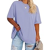 Fisoew Women's Plus Size T Shirts Oversized Tees Summer Half Sleeve Crew Neck Tunic Tops