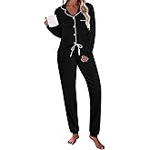 SWOMOG Womens Pajamas Set Long Sleeve Sleepwear Button Down Nightwear Soft Joggers PJs Sets with Pockets Lounge Sets