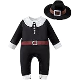 Pilgrim Costume Baby Boys Thanksgiving Romper With hat Colonial Style Pilgrim