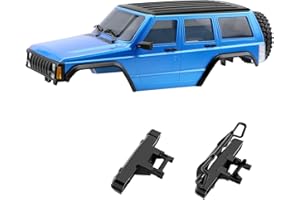 GIXCEL 6.10inch Wheelbase RC Body Shell, ABS Cherokee Body with Front Rear Bumpers for 1/18 RC Crawler TRX4M Bronco Defender Chassis Upgrades, Spare Wheel Tire Included (Blue)