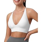 Womens Deep V-Neck Longline Sports Bra, Strappy Criss Cross Padded Cups Adjustable Spaghetti Straps Workout Yoga Crop Top