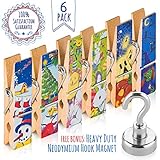 Treats&Smiles Fridge Magnets Set, 6 Big Magnetic Clips With Holiday Drawings + Magnetic Hook. Strong, Cute & Artistic Refrigerator Magnets To Display Kid`s Arts, Photos & Recipes.