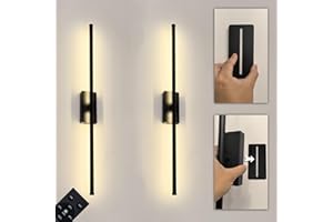 REDDRAGON LIGHTING Easy Install Peel and Stick on Battery Operated Wall Sconces Set of 2 Rechargeable, Magnetic Linear Wall Sconce Wireless Long Picture Vanity Wall Light for Living Room Bedroom (2 Pack, 28.3'', Black)