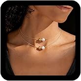 Xduargs Boho Layered Pearl Necklace Gold Beaded Choker Necklace Vintage Pearl Beads Necklace Adjustable Pearl Tiny Chain Necklace Jewelry for Women