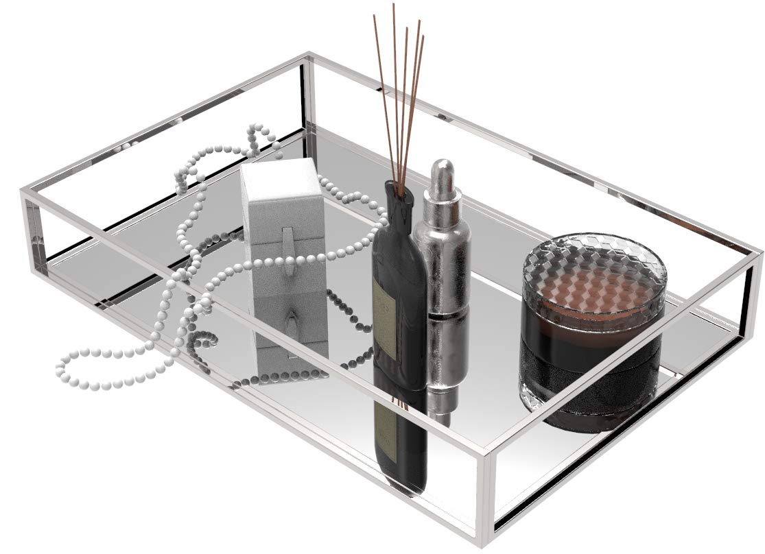 Photo 1 of Clear Trays for Organizing,Silver Mirror Tray for Room Decor,Exquisite Perfume Tray,Makeup,Jewelry,Vanity,Dresser Top Perfume Organizer,Clear Rectangle Container and Storage Organizer for Bathroom