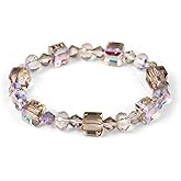 CACALOSS Crystal Bracelet for Women Fashion 7 Inch Approximately Rainbow Sparkling Crystal Bracelet with Adjustable Elastic Cord