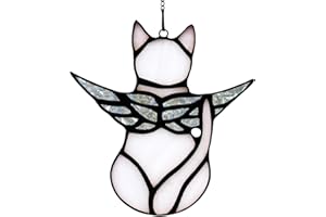 HOUSEEN Angel Cat Memorial Present Ornaments, Acrylic Window Hanging Decorations for Cat Lovers, Angel Wings Suncatcher Decor, Pet Memorial Sympathy Present Statue (White)