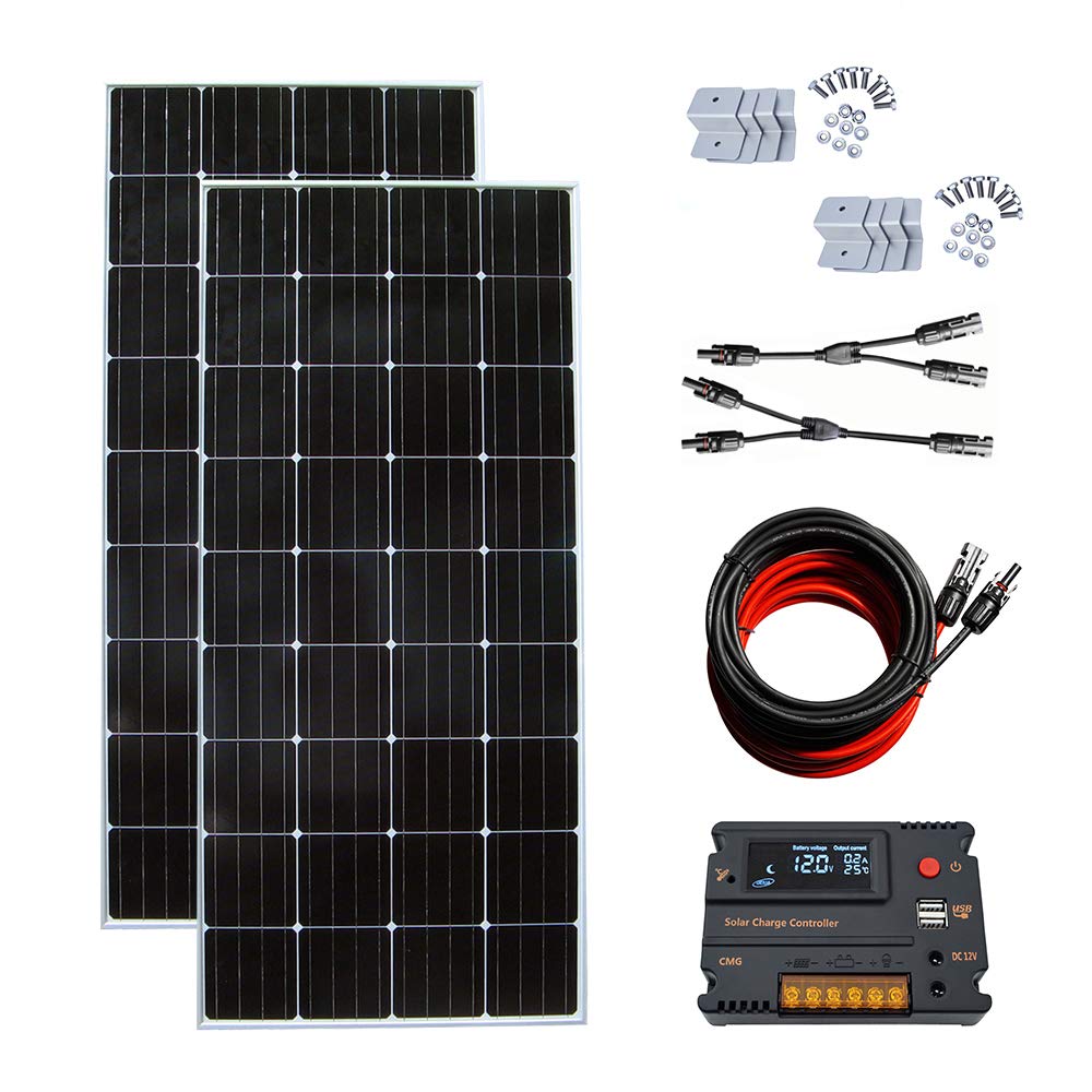 Eco Worthy 300 Watt 2pc 150w Monocrystalline Off Grid Solar Panel Kit With 20a Charge Controller For 12v24v Battery