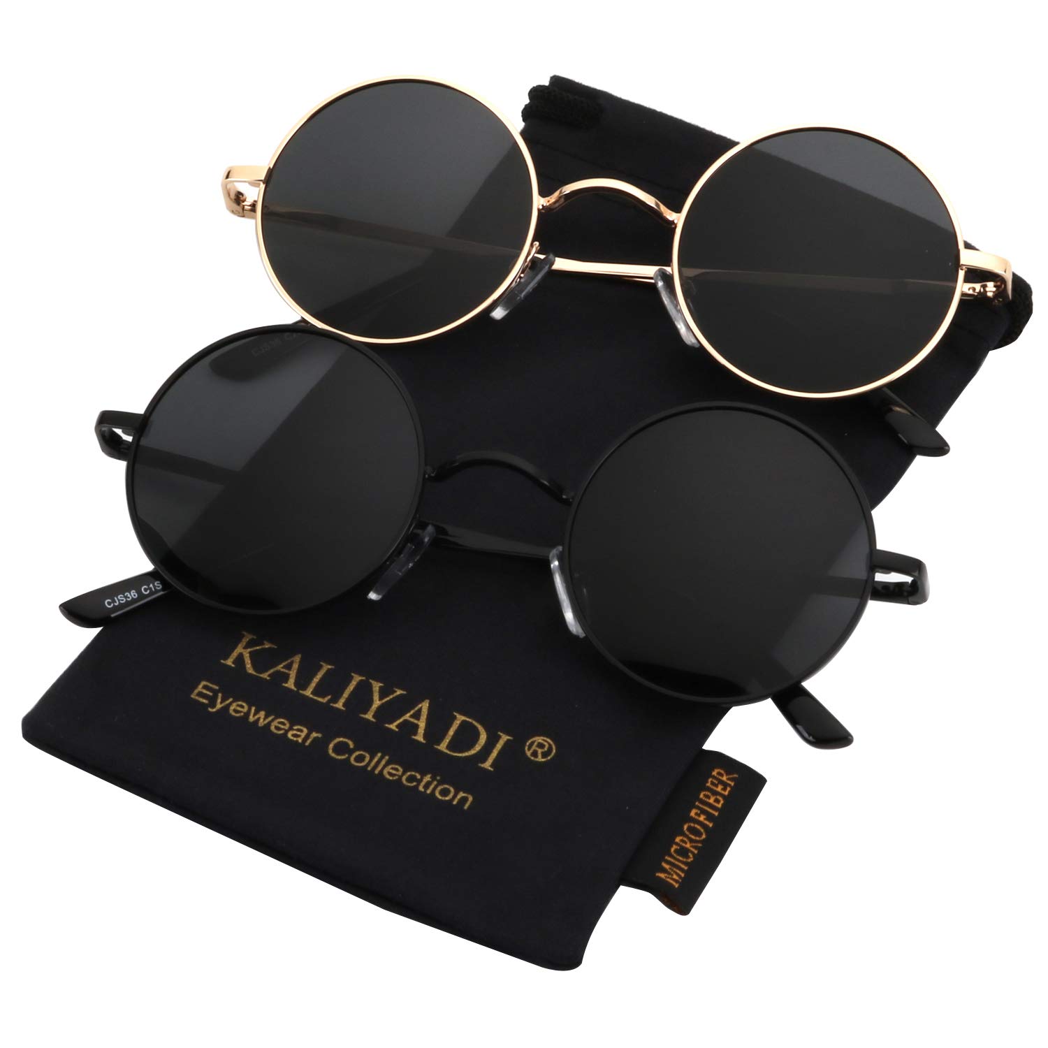KALIYADI Round Polarized Sunglasses for Men Women Retro Metal Hippie Circle Style Sun Glasses UV Protection