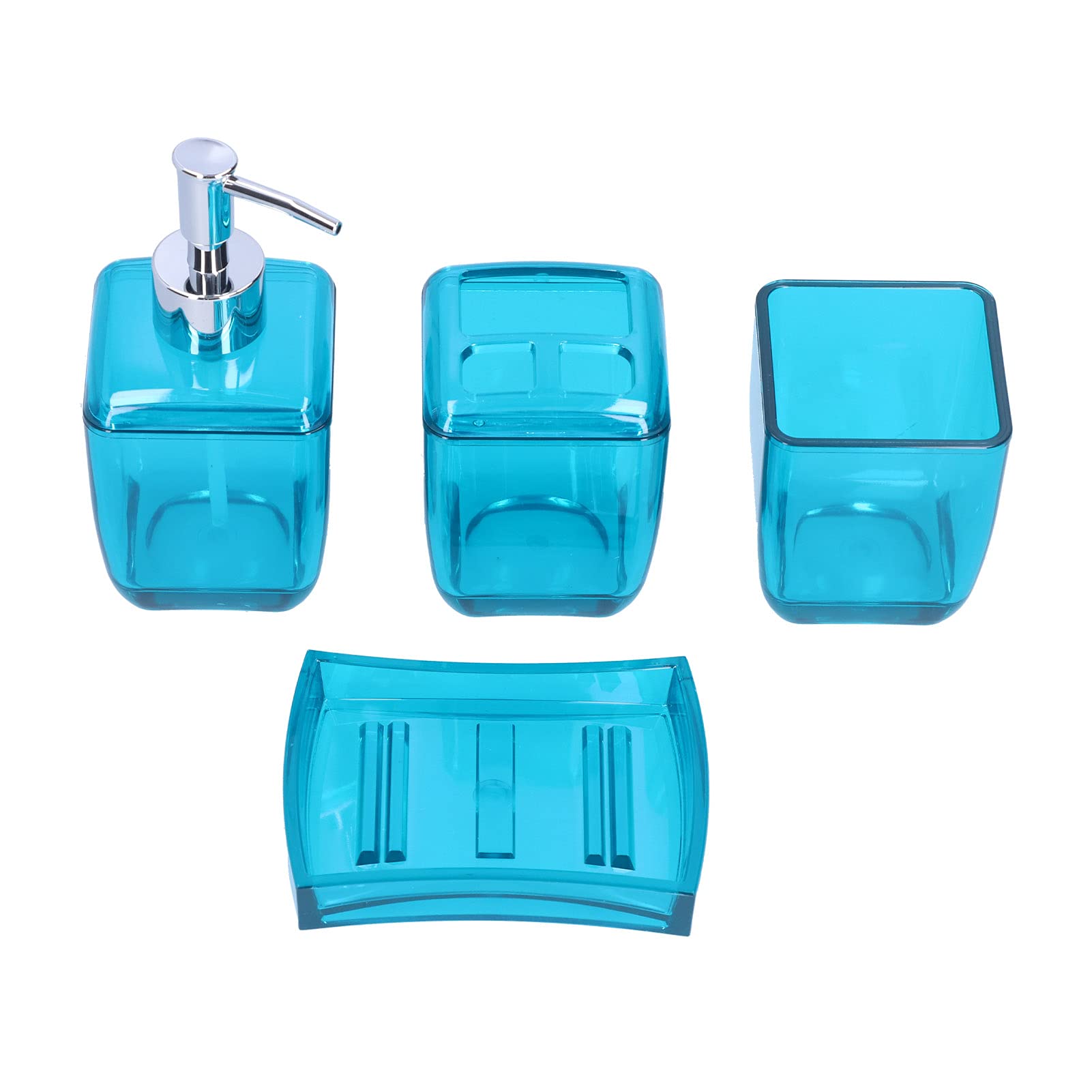 Garosa 4PCS Bathroom Set, Soap Bottle (with Pump Head), Toothbrush Holder, Mouthwash Cup, Soap Dish for Decorative Restroom Countertop and Apartment Housewarming Gift, Blue