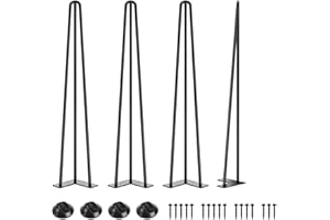 SMARTSTANDARD Hairpin Table Legs 28 Inch, 1/2'' in Diameter 3 Rods, Metal Home DIY Projects for Nightstand, Coffee Table, Dresser with Rubber Floor Protectors, Black, 4PCS